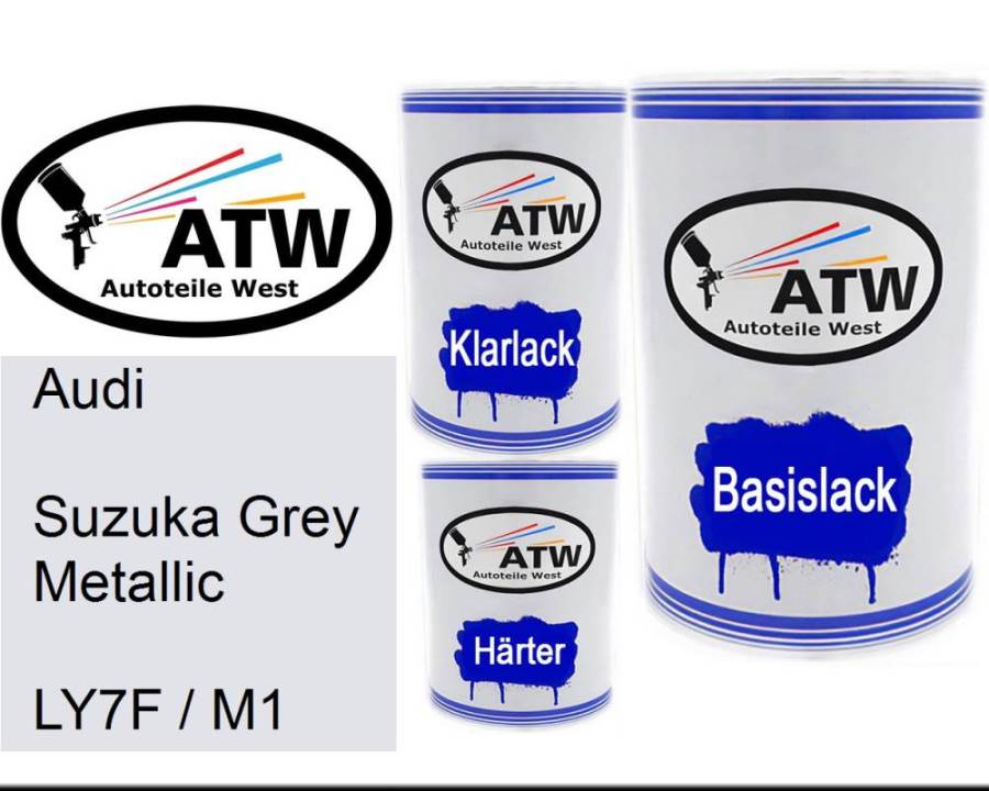 Audi, Suzuka Grey Metallic, LY7F / M1: 500ml Lackdose + 500ml Klarlack + 250ml Härter - Set, von ATW Autoteile West.